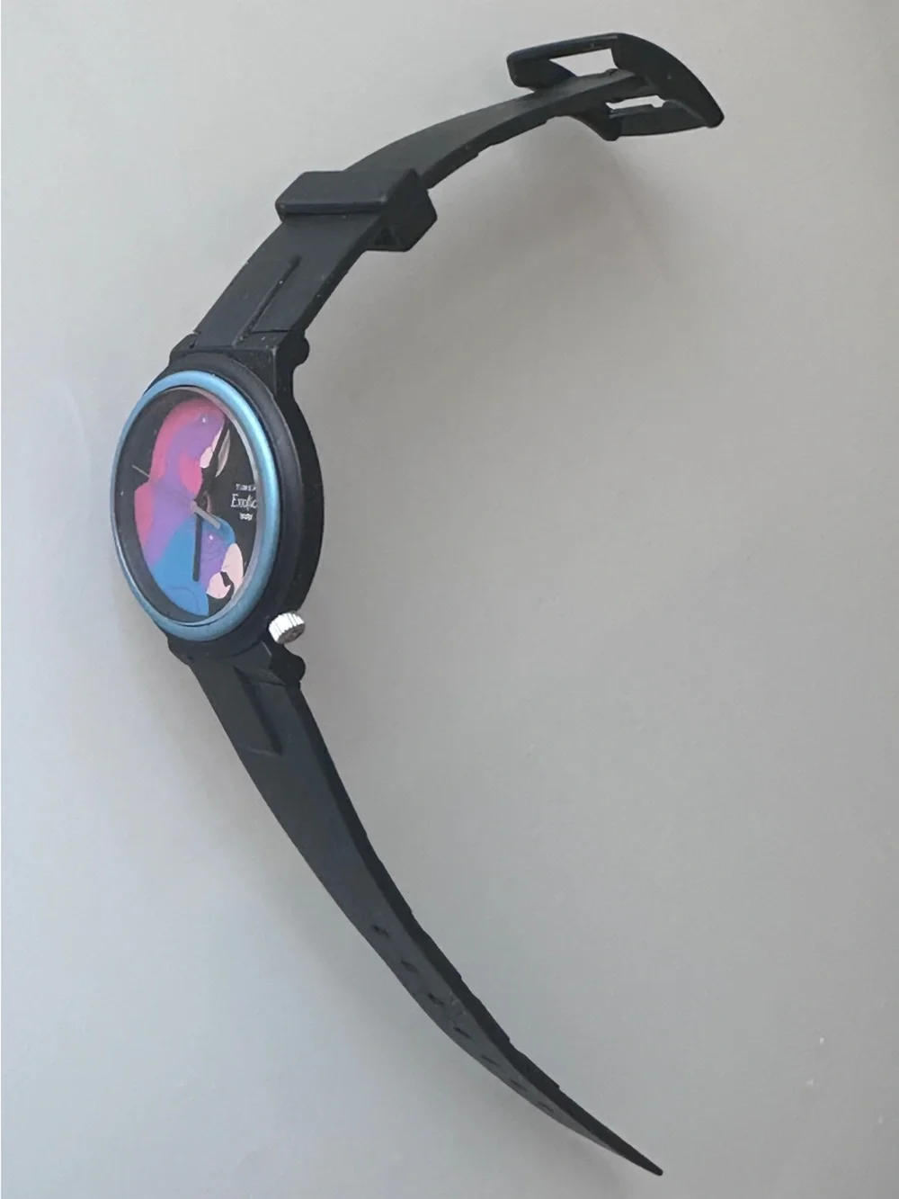 Timex Exotics Black Watch with Pink and Purple Parrot Dial